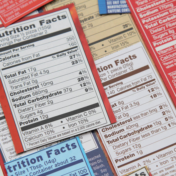 A collection of nutrition labels