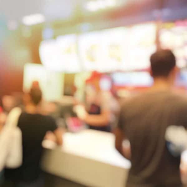 A blurry photo of a fast-food restaurant