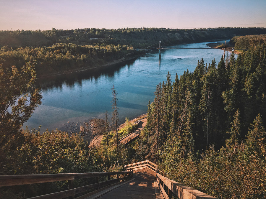 Edmonton's North Saskatchewan River from the top of the stairs in Wolf Willow