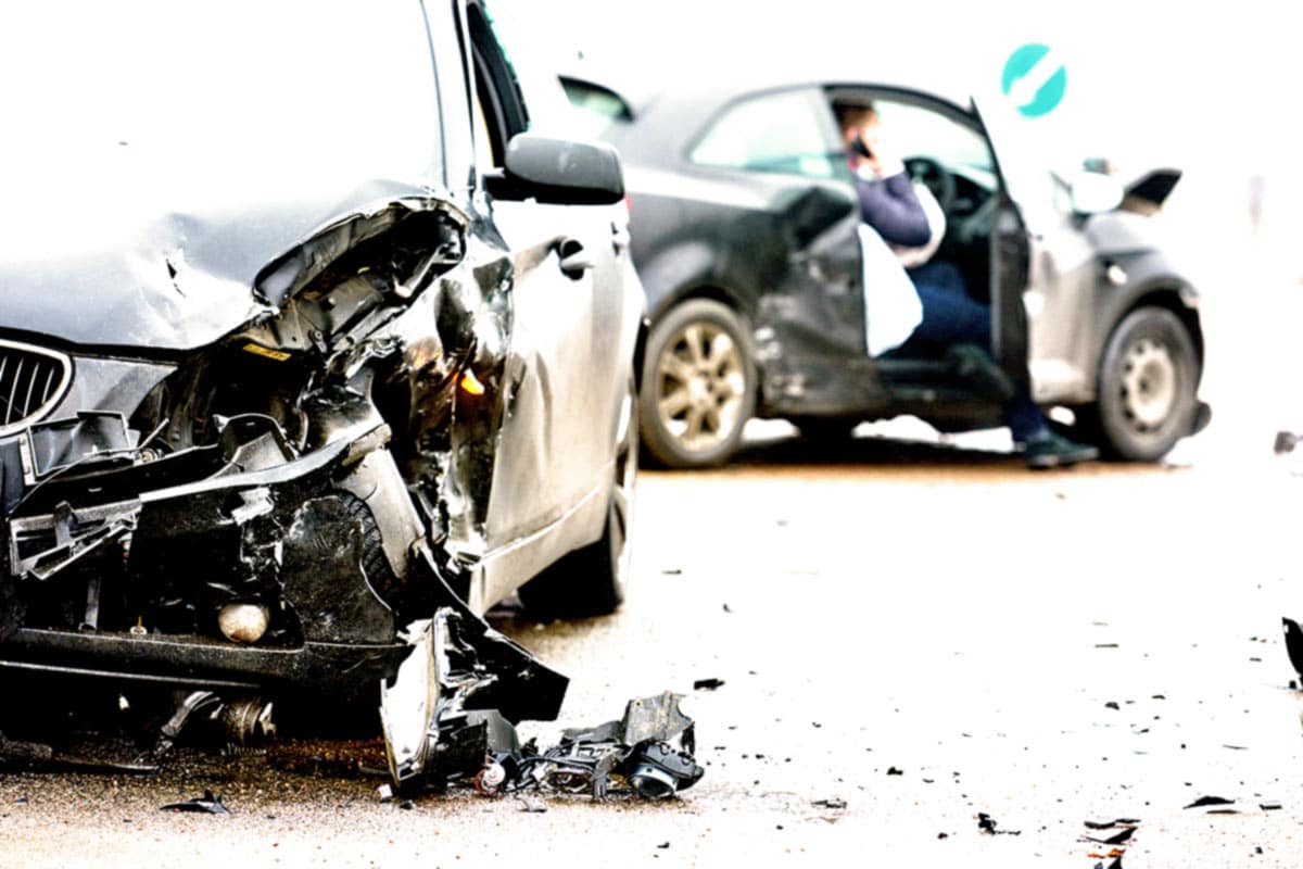 A damaged car as a result of an MVA